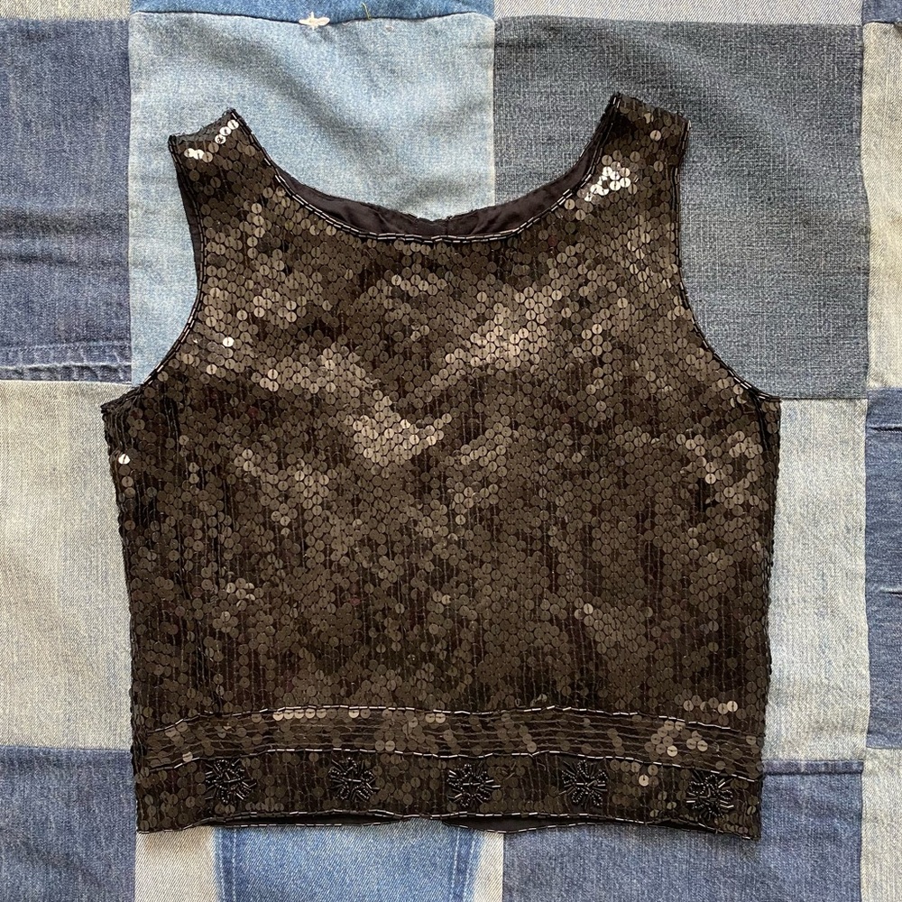 karavan sequined beaded black cropped tank size M
